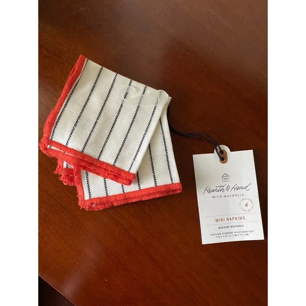 Mini Napkins Stitched Border Hearth & Hand with Magnolia (2 pack of 4 - 8 total)